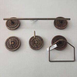 Split P ‎ Bathroom Accessories Towel Bar Hooks Metal Wood Set Of 4